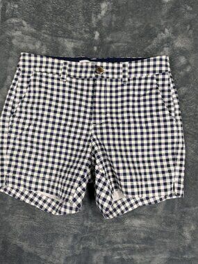 Old Navy Womens Navy & White Gingham Mid-Rise Everyday Shorts 2
